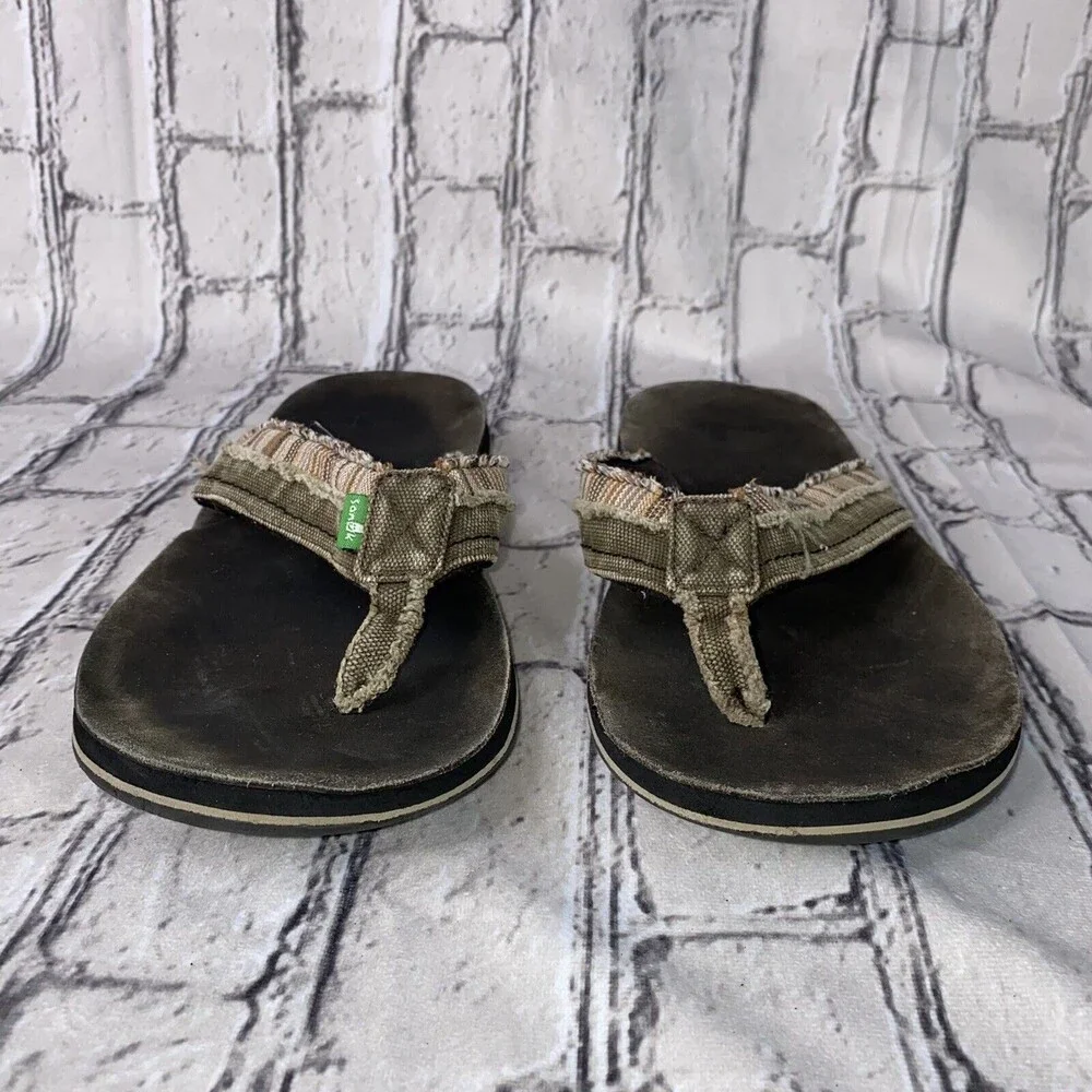 Sanuk Flip-Flops Blue Beige Fabric Men Sandals Sz 11 Comfort Summer Pre Owned